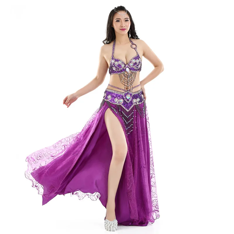 Phong Cách Mới Trang Phục Múa Bụng S/M/L 3Pcs Bra & Belt & Váy Sexy Phương Đông Nhảy Múa phụ Nữ Quần Áo Set Bellydance Mặc Hiệu Suất Bộ