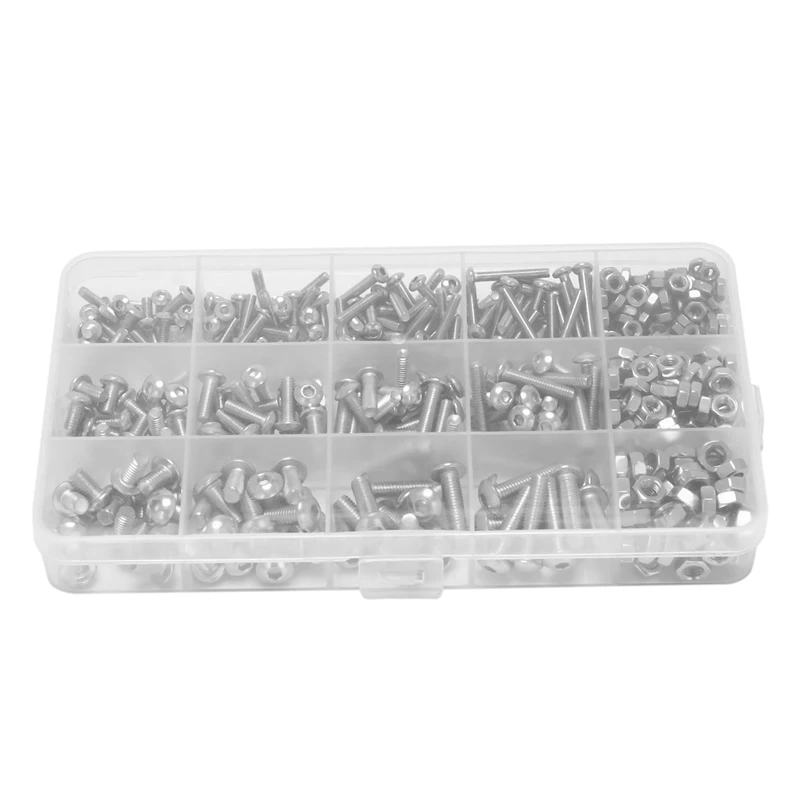 Screw And Nut Kit,Machine Screw And Nut Kit, 500 Pcs M3 M4 M5 Stainless Steel Button Head Hex Socket Head Cap Bolts Screws With