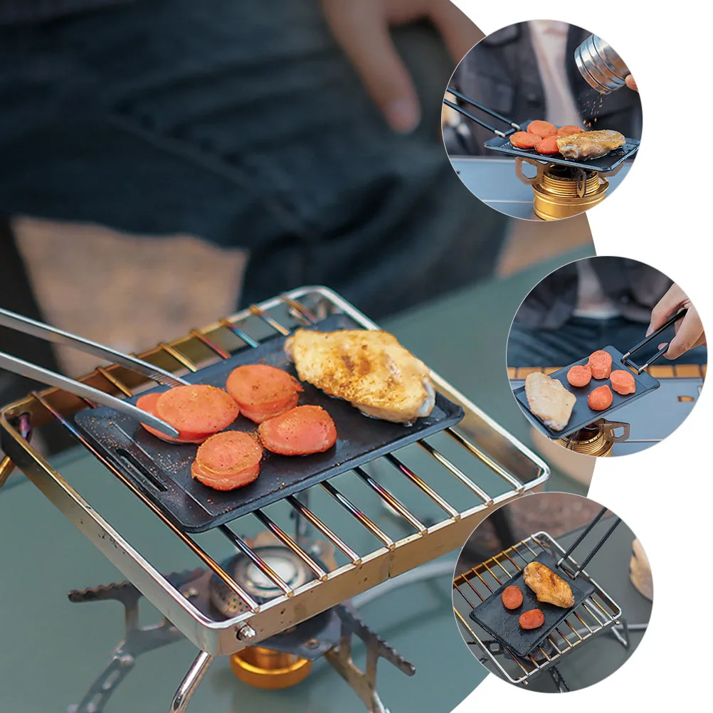 1 قطعة مقلاة شواء التخييم الحديد شواء مقلاة شواء في الهواء الطلق المحمولة للطي مقبض غير عصا صينية شواء لخبز شريحة لحم الخضروات