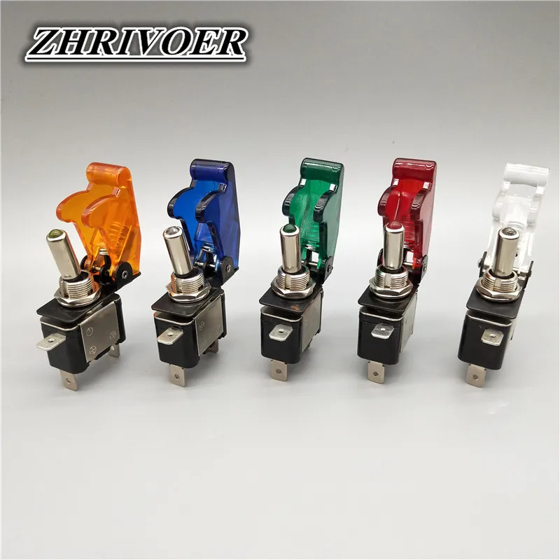 Red Blue Green Yellow White Auto Car Boat Truck Illuminated Led Toggle Switch With Safety Aircraft Flip Up Cover Guard  12V20A