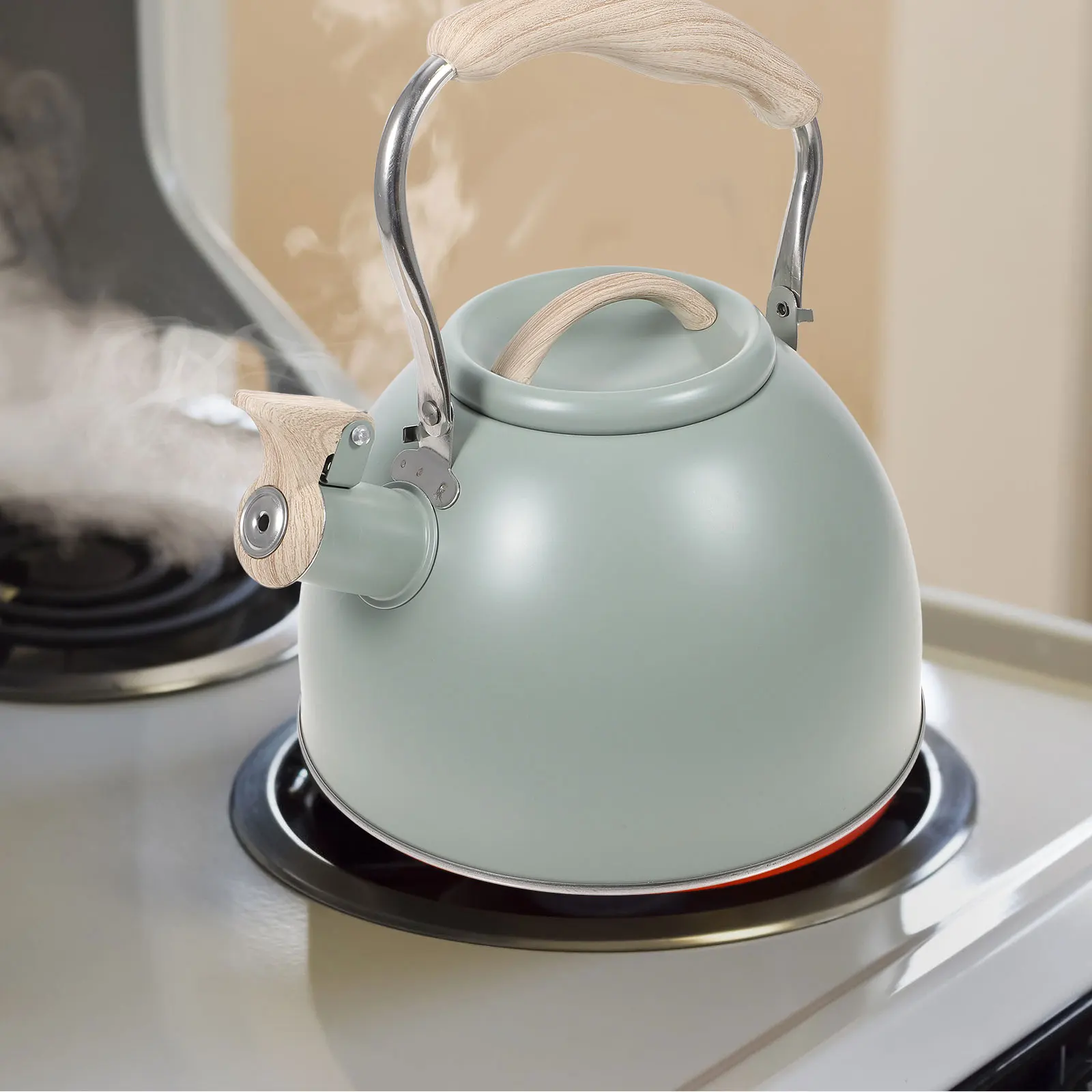 

Whistling Tea Kettle Stainless Steel Stove Top Portable 3L Household Water Kettle Fast Heating Rustproof Whistle Sound