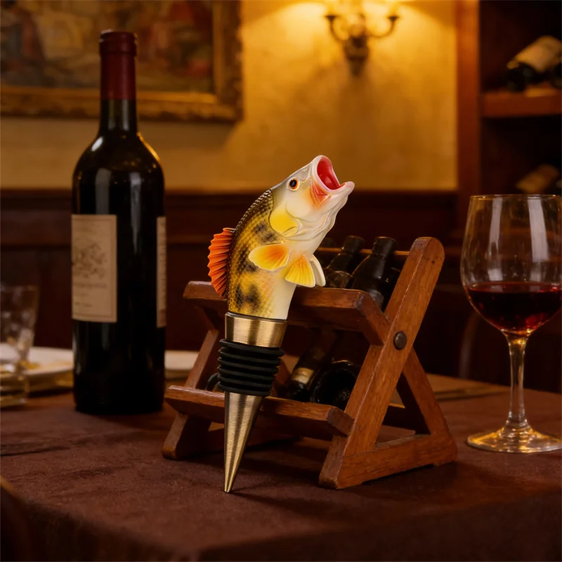 Kreativer 3D-Fisch-Weinflaschenverschluss, wiederverwendbarer Flaschenverschluss für Wein, Champagner, Bier, Hochzeit, Party, Bar, Heimdekoration, Geschenk für Anglerliebhaber – Detail 5