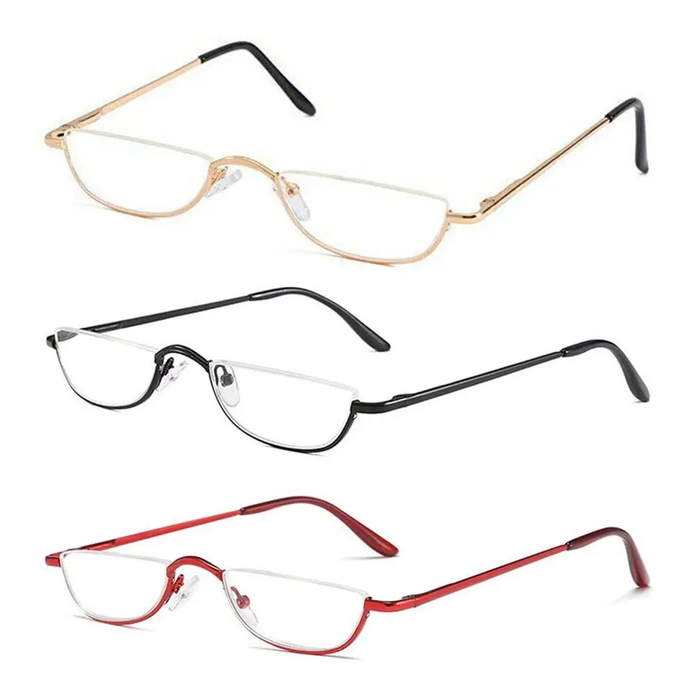 

New Fashion Half Moon Reading Glasses Flexible Portable Metal Eyeglasses Unisex Spring Hinge Ultra Light Resin Glasses