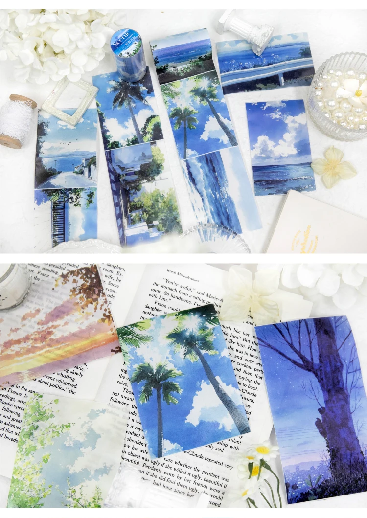 Journal GO 7,5x200cm Schönes Landschafts-Klebeband Aufkleber für Tagebuch Scrapbooking Handgemachtes DIY Junk Journal Zubehör Landschafts-Maskierband – Detail 16