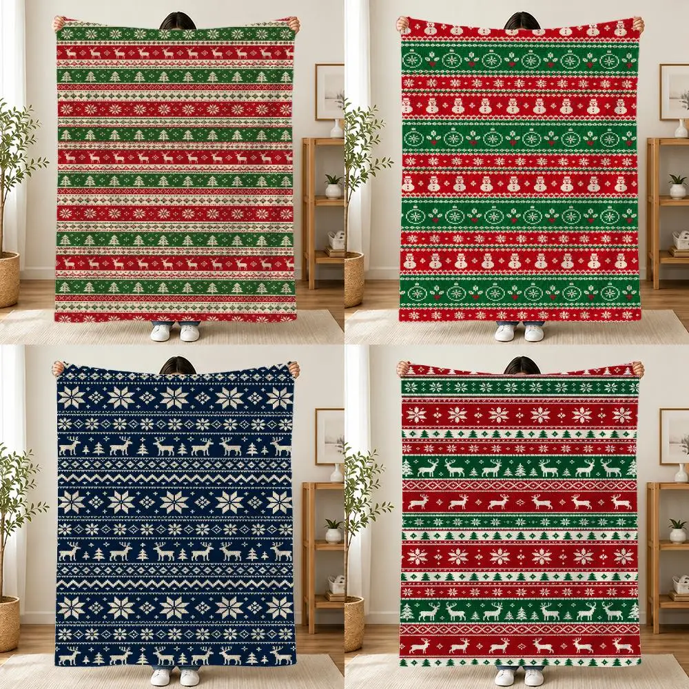 Christmas Plaid Reindeer Scatter  Throw Plush Flannel Throw Blanket, Sofa Bed Travel Picnic Home Textile Decor