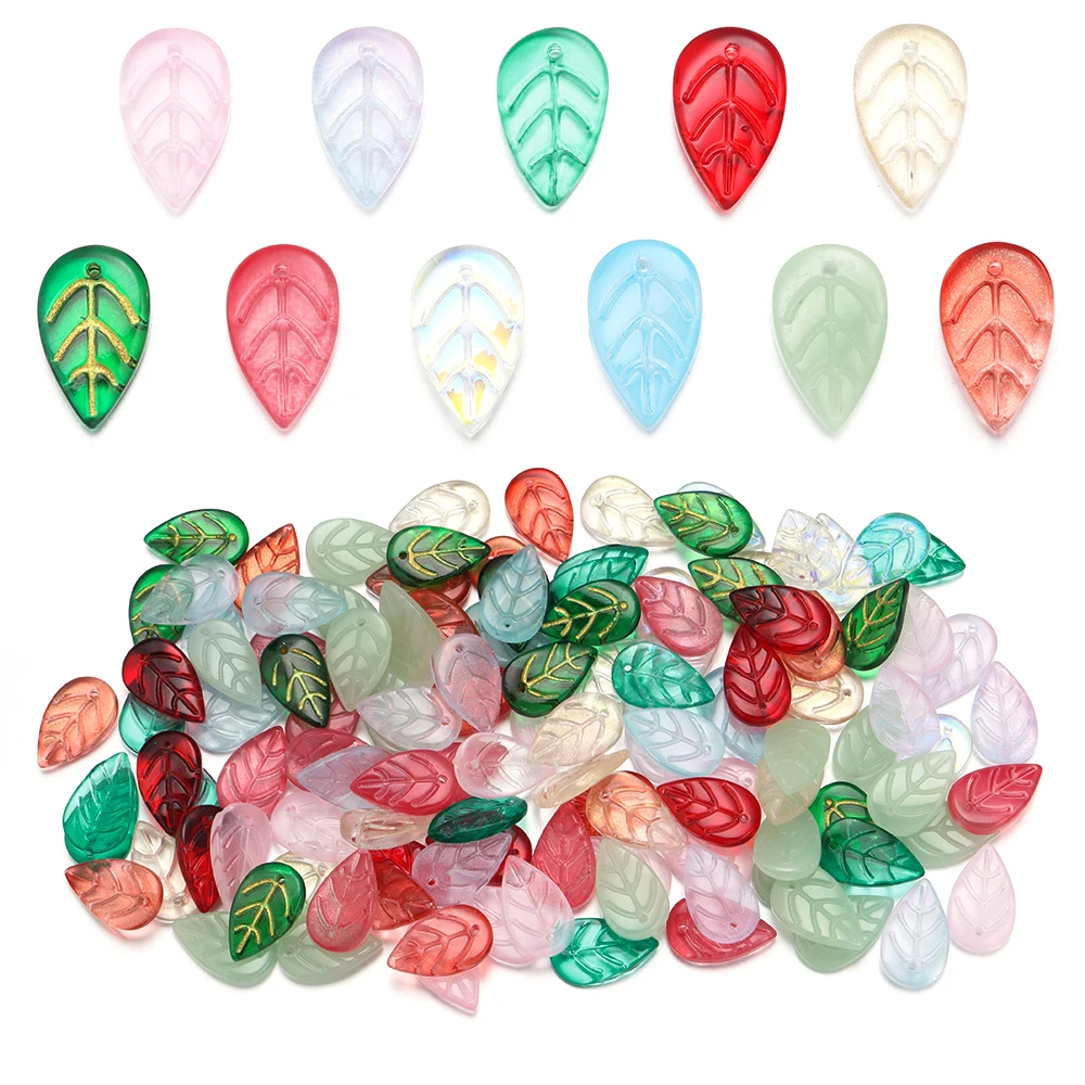 30 Stück tschechische Glasblätter-Perlen, 10,5 x 17,5 mm, Lampwork-Farb-Charms, Perlen für Schmuckherstellung, Halskette, Ohrringe, DIY-Zubehör