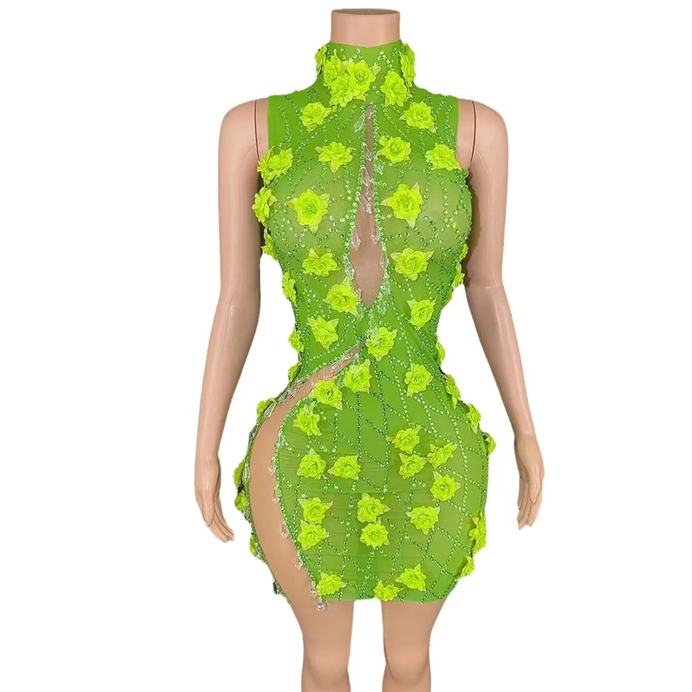 

Rhinestone Mesh Embroidered Wind-Wrapped Hip Evening Dress For Birthday Party Stage Performance Party High-End Performance Dress