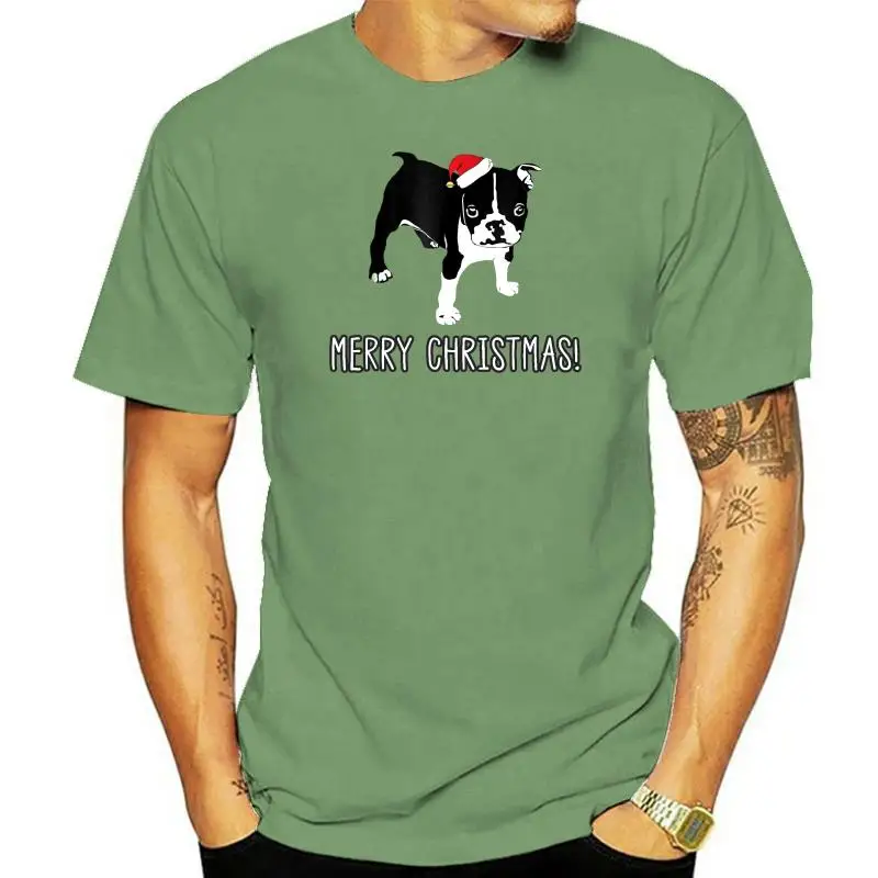 T-Shirt-Black Christmas T Shirt-Men's French Bulldog Wearing Xmas Hat Merry