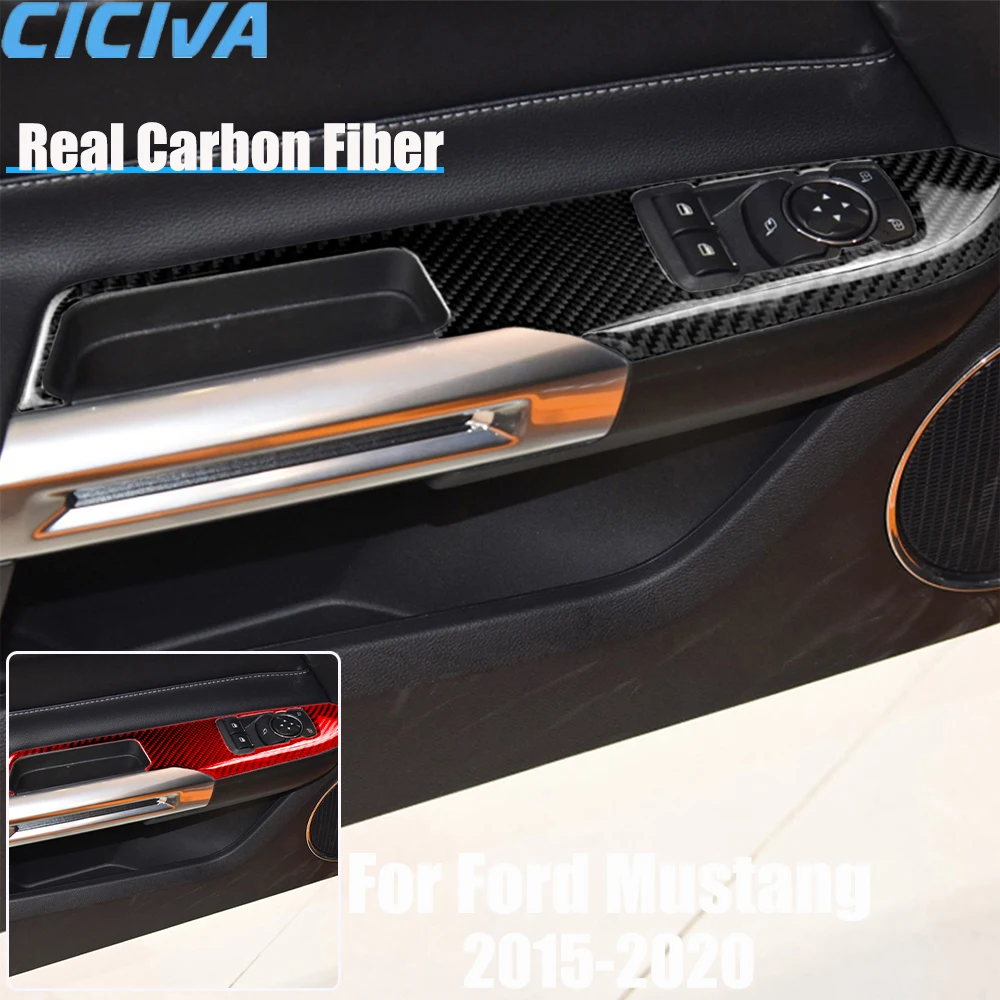 

Real Carbon Fiber Car Accessories Window Lifting Set Trim Cover Soft Sticker For Ford Mustang 2015 2016 2017 2018 2019 2020