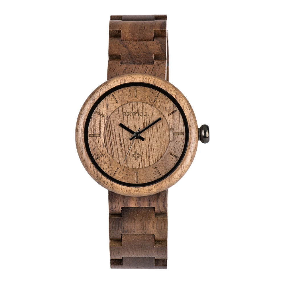 Minimalist Natural Handmade Wood Wristwatch Uwood 38mm Dial Dual Display Coated Glass Adjustable Strap Watch