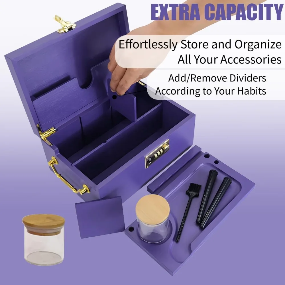 Locking Bamboo Box Gift Set,Purple tool box,2024 Decorative Home Box With Combination Lock,Locking Bamboo Box with Jars