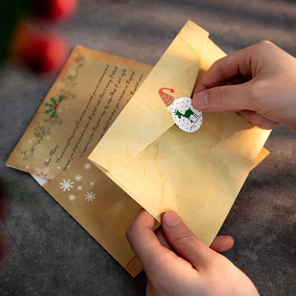 6pcs/set Vintage Snowman Gift Santa Claus Invitation Christmas Envelopes Kraft Paper Xmas Letter Pad Letter Paper