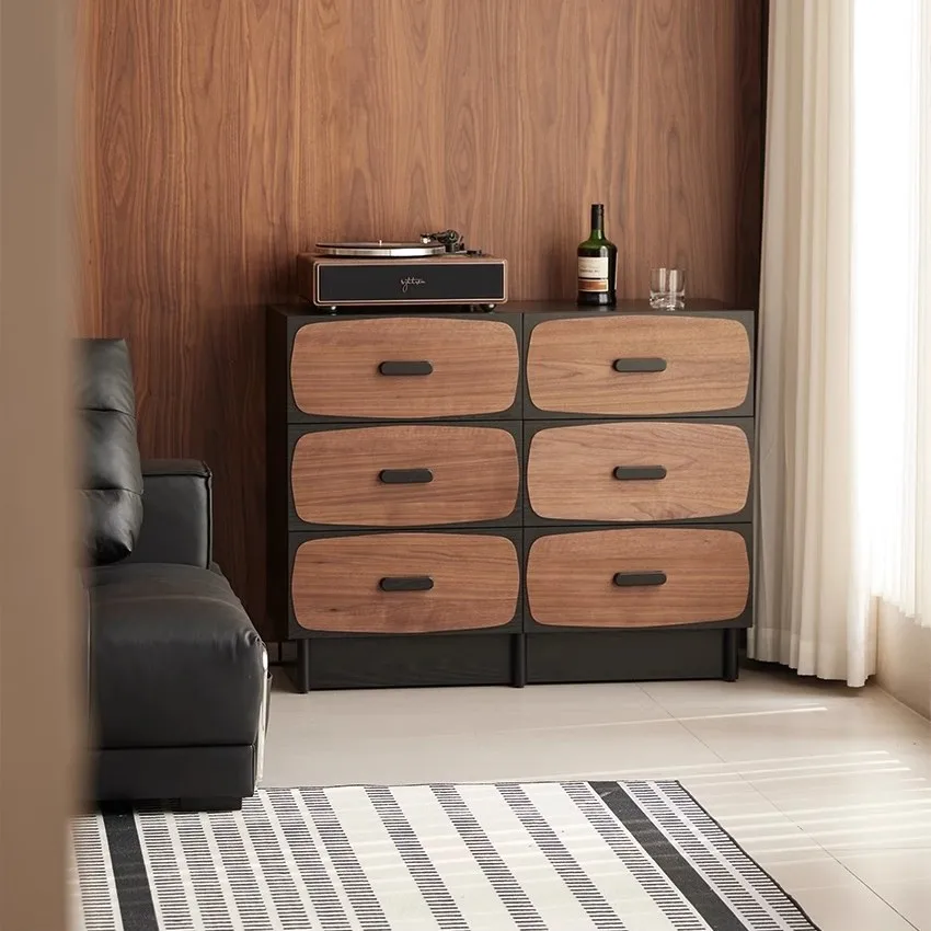 Button three-buck modern light retro living room storage drawer cabinet bedroom simple light luxury bedside storage cabinet