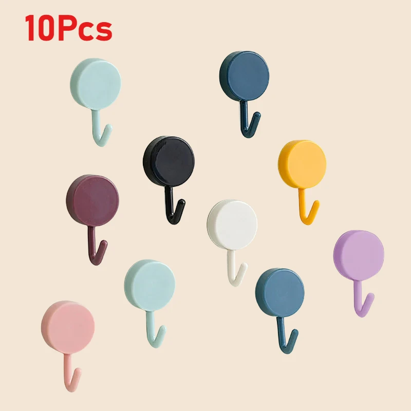 

10PCS Self Adhesive Wall Hook Strong Without Drilling Coat Bag Bathroom Door Kitchen Towel Hanger Hooks Home Storage Accessories