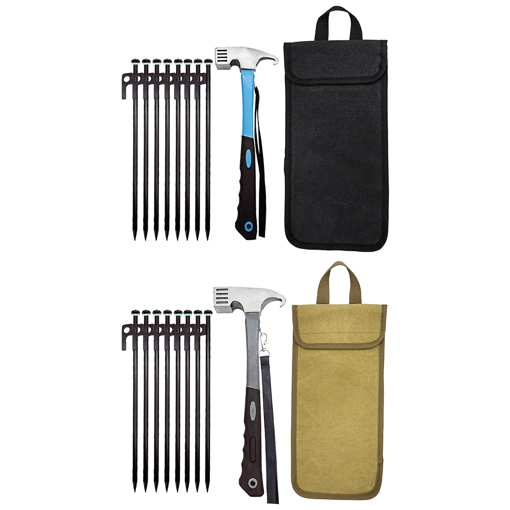Camping Tent Legs and Hammer Sets Tent Stakes Pegging Ground Nails 30cm Length with Storage Bag Outdoor Camper Tourist Supplies view 2