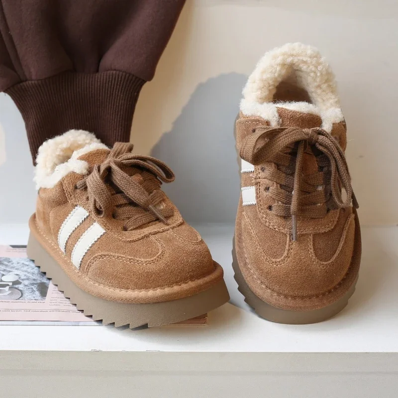 

Outdoor Kids Winter Fashion Plush Shoes Patchwork Non-slip Girls Simple Cotton Shoes Children's Causal Thermal Shoes Furry Hairy