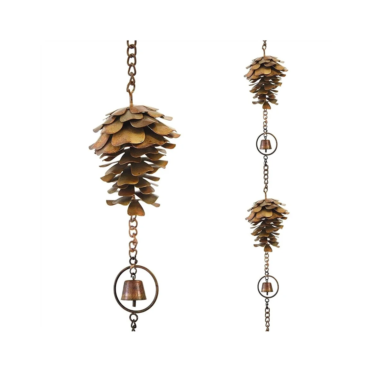 소나무 콘 모양의 레인 체인, 고대 그래피티 소나무 콘 장식 행잉 체인, 금속 다리미 종