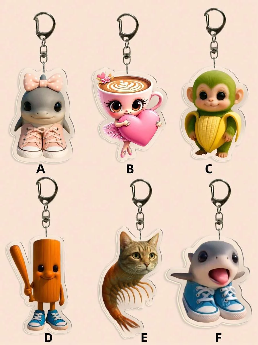 1/6 Pack Creative Italian Viral Meme Cat Acrylic Keychain, Fun Internet Memes Skibidi Sigma Rizz Animal Accessories, Bag Charms, Suitable for Couples, Family, Doctors, Nurses, Party Favors, Phone Charms, Etc.; Can Be Used as Gifts for Parents, Graduates, Teachers, Etc