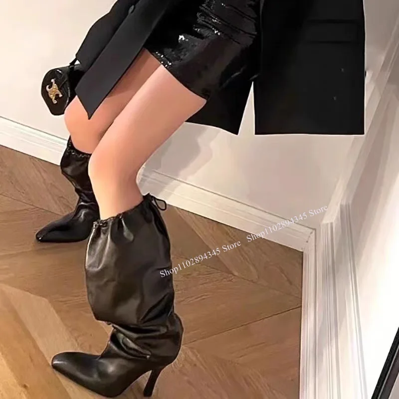 Black Elastic Strap Boots Pointed Toe Thin High Heel Fashionable Sexy Novel Style 2023 Summer Woman Shoes Zapatillas Mujer