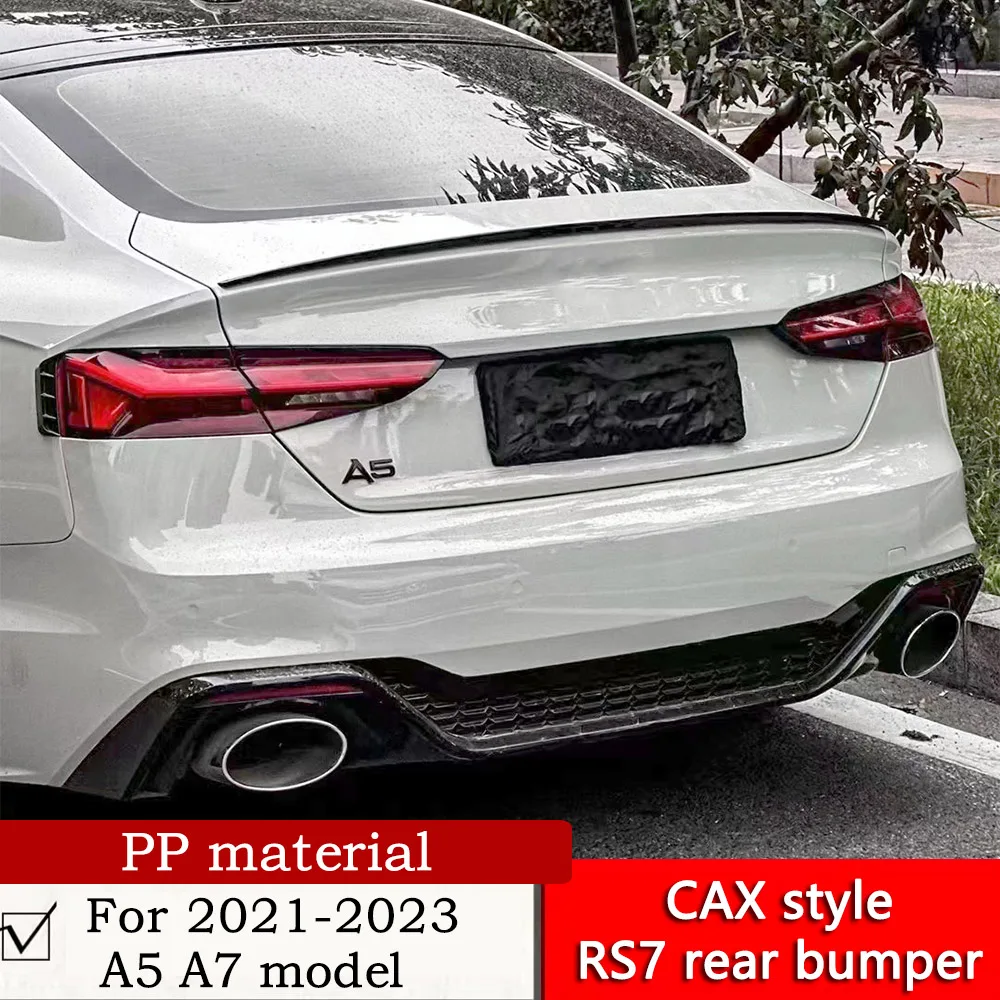 

For 2019 to 2023 A7 change CAX style RS7 rear bumper with blade style rear spoiler PP material C8 RS7 rear bodykit