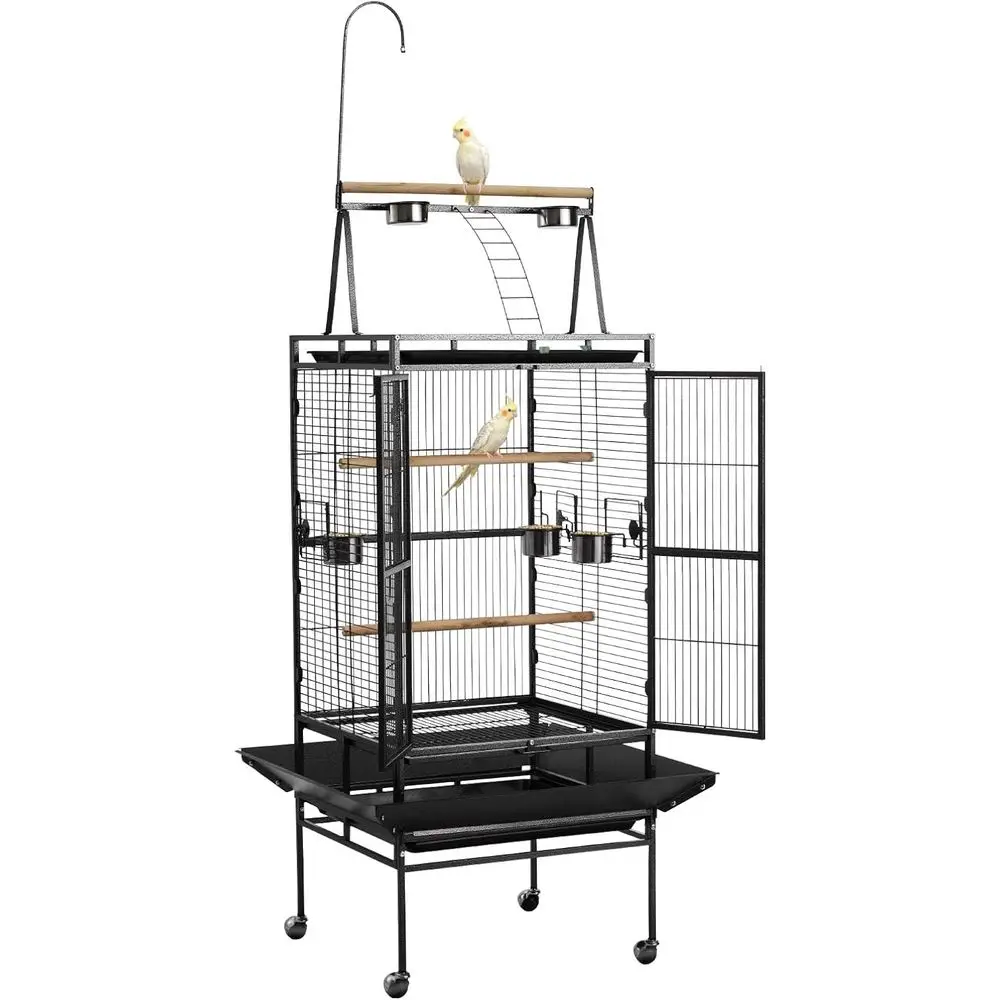 

Large Wrought Iron Birdcage with Perches, Removable Tray, for Cockatiel, Monk Parakeet, and Parrots