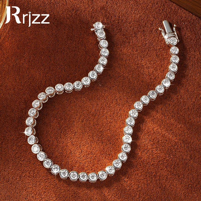 Rrjzz Full 3mm Round Cut Moissanite Bracelet for Women D-Color Lab Imitation Diamond 18CM Chain Tennis Bracelets Jewelry Gifts