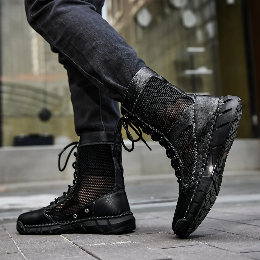 STRONGSHEN Summer Men Women Boot Climbing Training Lightweight Waterproof Tactical Boots Outdoor Hiking Breathable Mesh Shoes