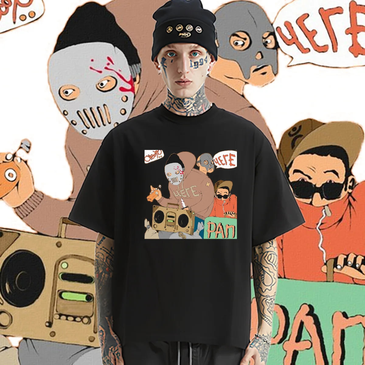 Horror Pop Men Fashion Street Round Neck Summer Cotton Tops Oversized Loose Design Special Slight Stretch T-shirt Rapper Tshirt