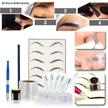 Microblading Pen Practice Skin Handmade Pen Makeup Eyebrow Tattoo Needle Pigment Kit 2020 New Tattoo eyebrow Set