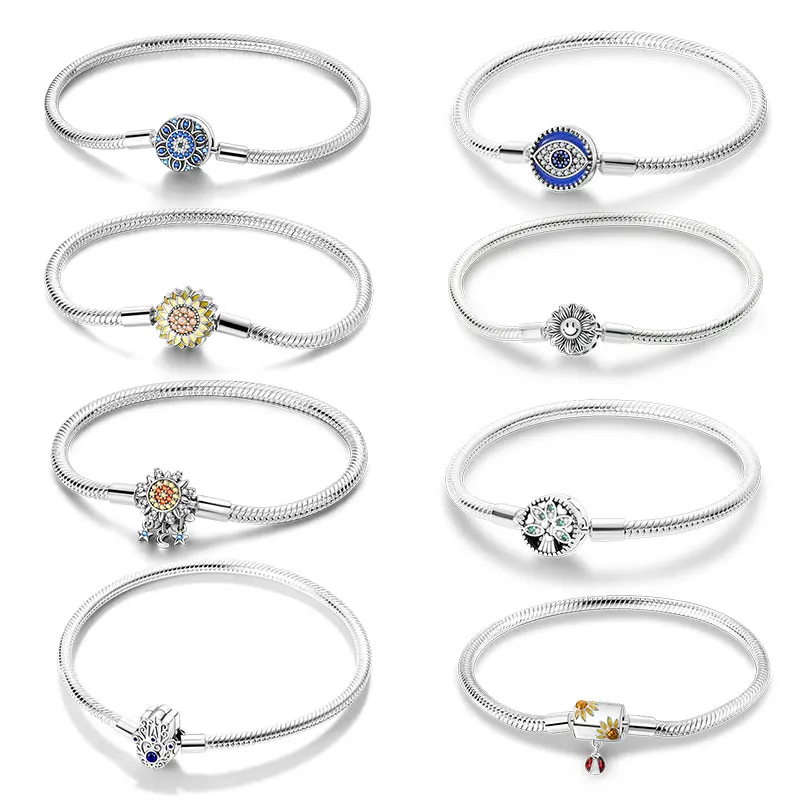 

Hot Sale 100% 925 Sterling Silver Sunflower Tree of Life Bracelet Suitable for Original Charm DIY Jewelry Women Birthday Gift
