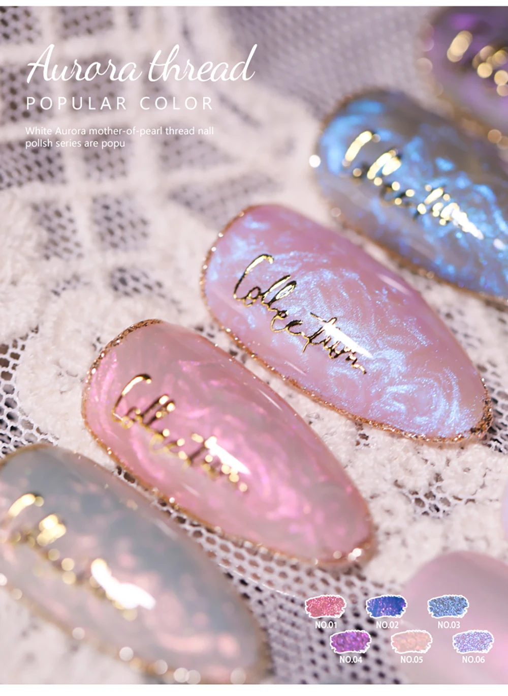 Vendeeni 6 Farben Perlmutt-Faden Nagelgel-Lack Aurora-Effekt UV Soak-Off Gel-Lack DIY Muschelfaden Nagelkunst Gel-Lack – Detail 6