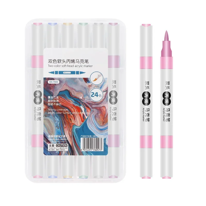 12pcs Double headed dual color Acrylic Marker Pen Waterproof Art Painting Supplies School Stationary Graffiti Drawing