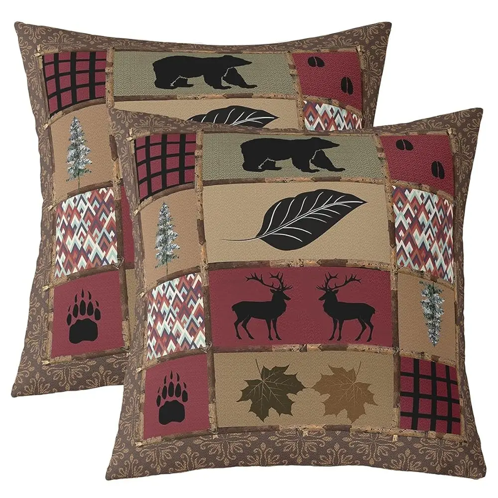 

Bear Pillow Covers 24X24 Set Of 2 Cute Deer Geometry Decorative Throw Pillow Covers Cases Home Decor Botanical Leaf Tree