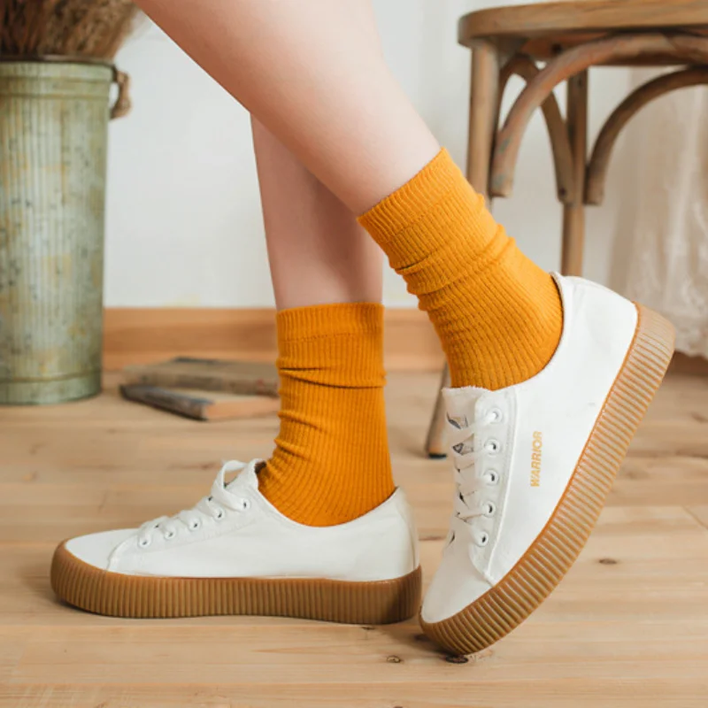 Women Socks Looes Cotton Blends Stripe Comfortable Middle Tube Long Sock Soft Breathable Solid Color Socks Spring Autumn Thin