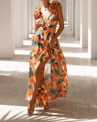 New Floral Summer Dress for Women Camisole Lace-up Sexy Dresses Sleeveless High Waist Long Dress Casual Lady Holiday Vestidos
