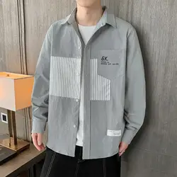 Spliced contrasting Shirt Men's Spring and Autumn Trendy Handsome Trendy Brand Loose and Versatile Long-sleeved Shirt
