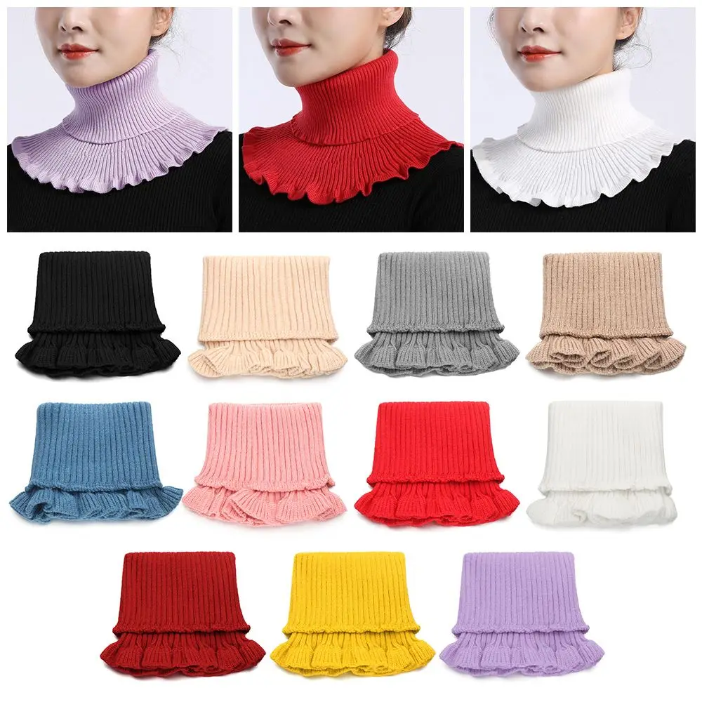 Fashion Warm Knitted Fake Collar Windproof Detachable Scarf Winter With Wooden Ears Neck Warmer Men Women