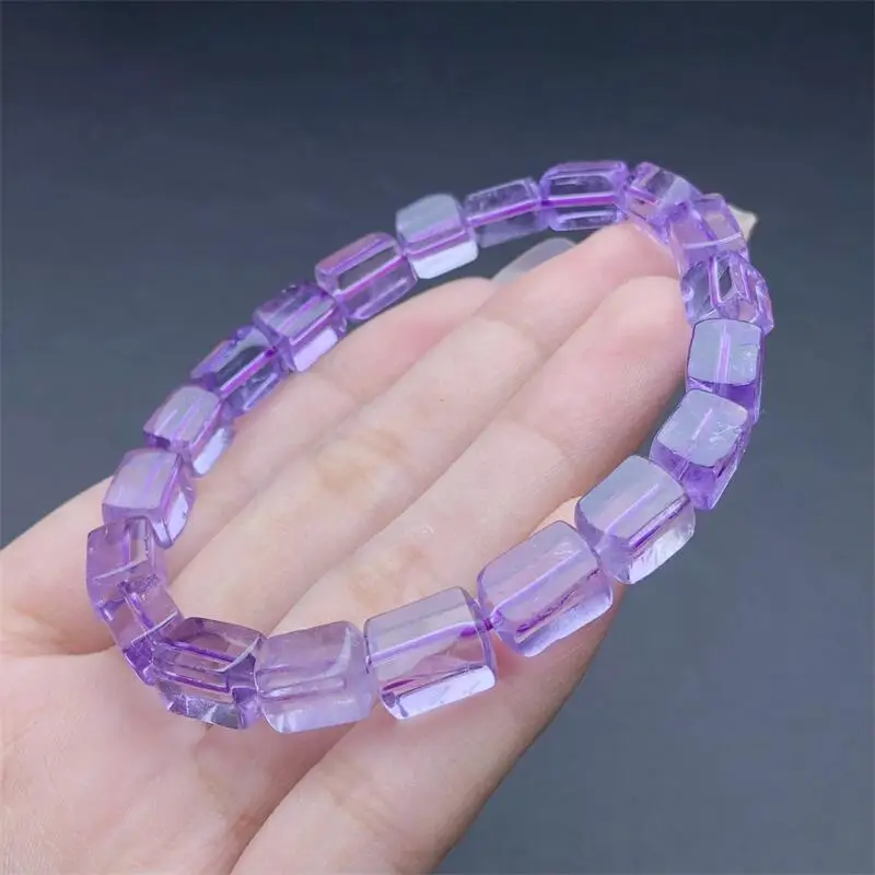 

6.5MM Natural Amethyst Cube Bracelet Handmade Crystal Quartz Jewelry Stretch Bangle Children Birthday Gift 1pcs