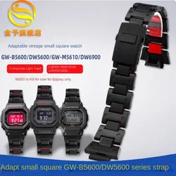 Suitable for Casio DW5600/5610 GW-B5600 DW-6900 composite plastic steel watch strap for men 16mm black Bracelet watch chain