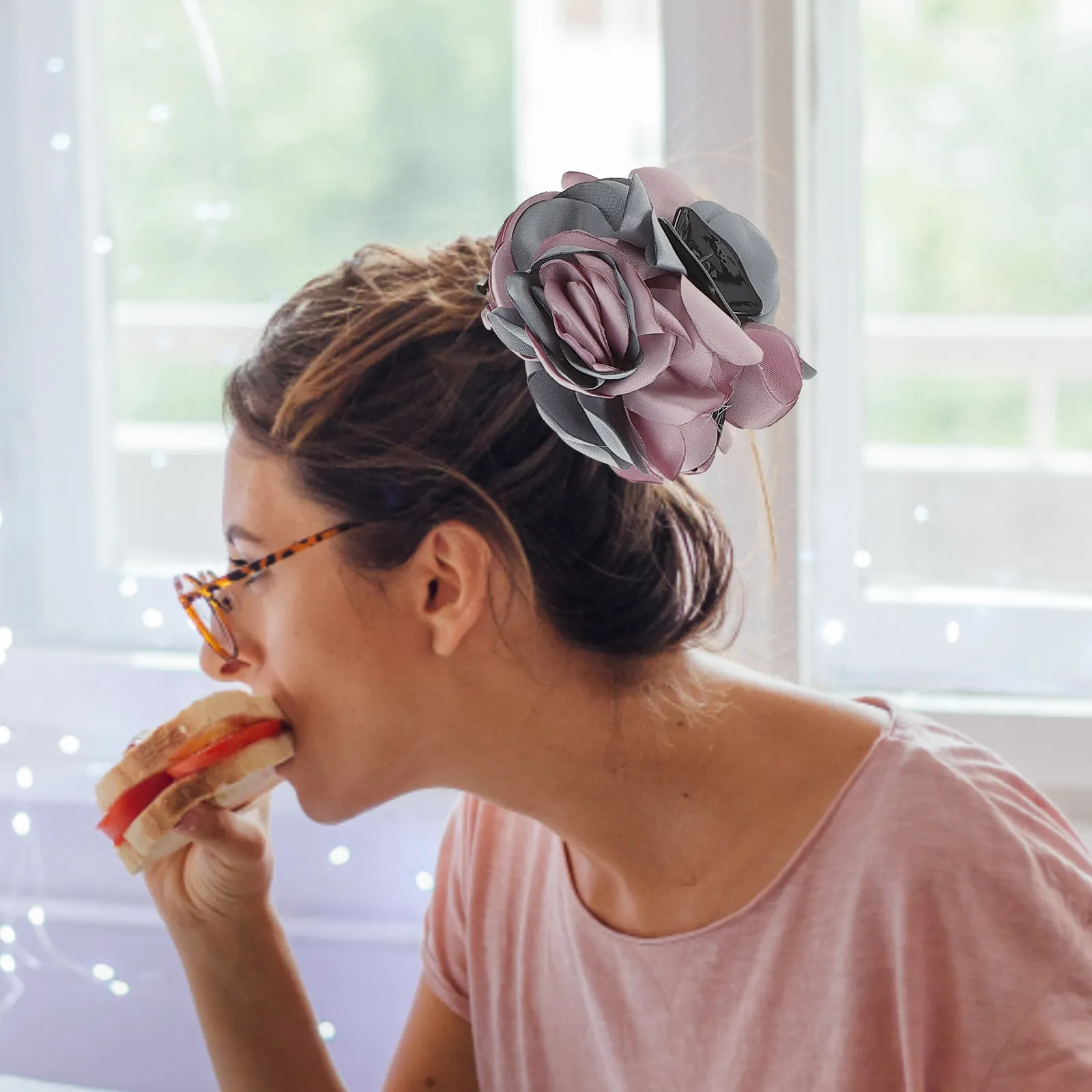 

4Pcs Elegant Flower Hair Clips Women Barrettes Cloth Rose Design Sturdy Hair Claws for Wedding Anniversary Date Special