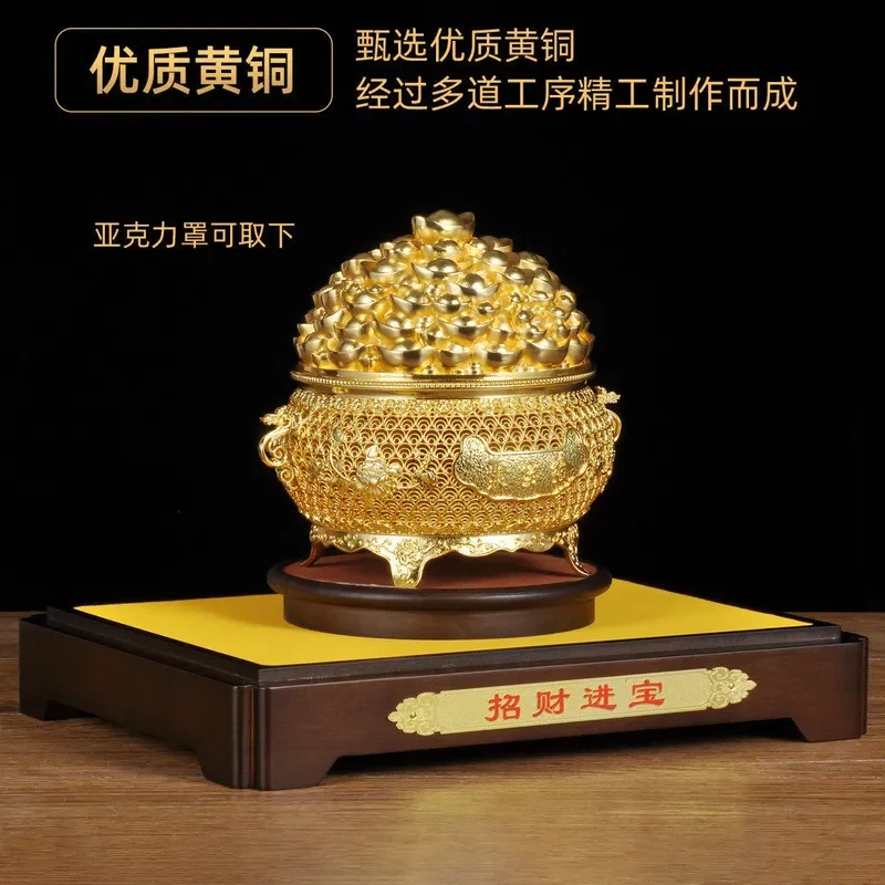 Vintage Brass Cornucopia Ornament Filigree Yuanbao Decor for Home Living Room Entrance Office Tabletop Display Housewarming