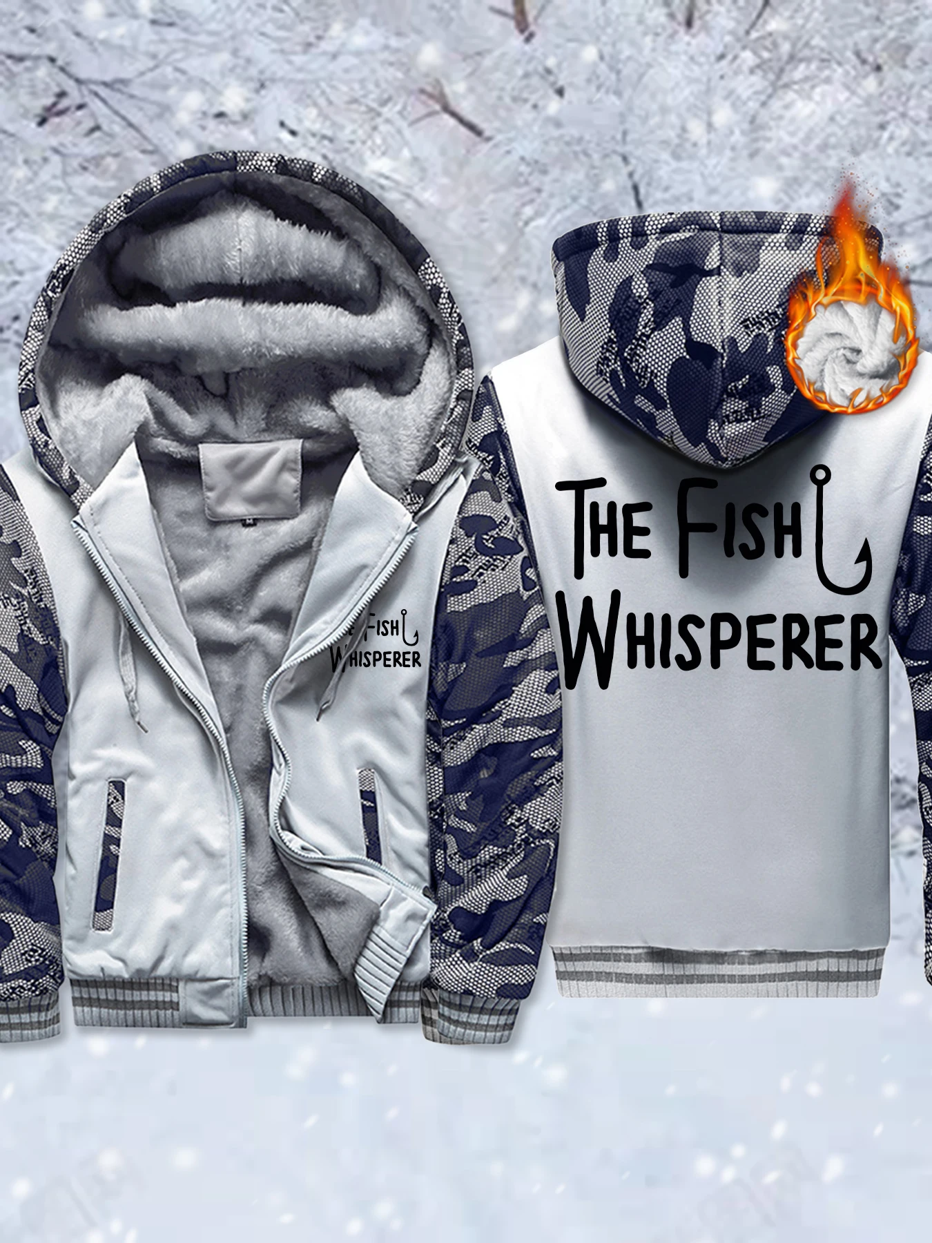 

The Fish Whisperer Funny Printed Man Clothing Comfortable Fleece Streetwear Fashion Coat Winter Thickened Casual Pullover