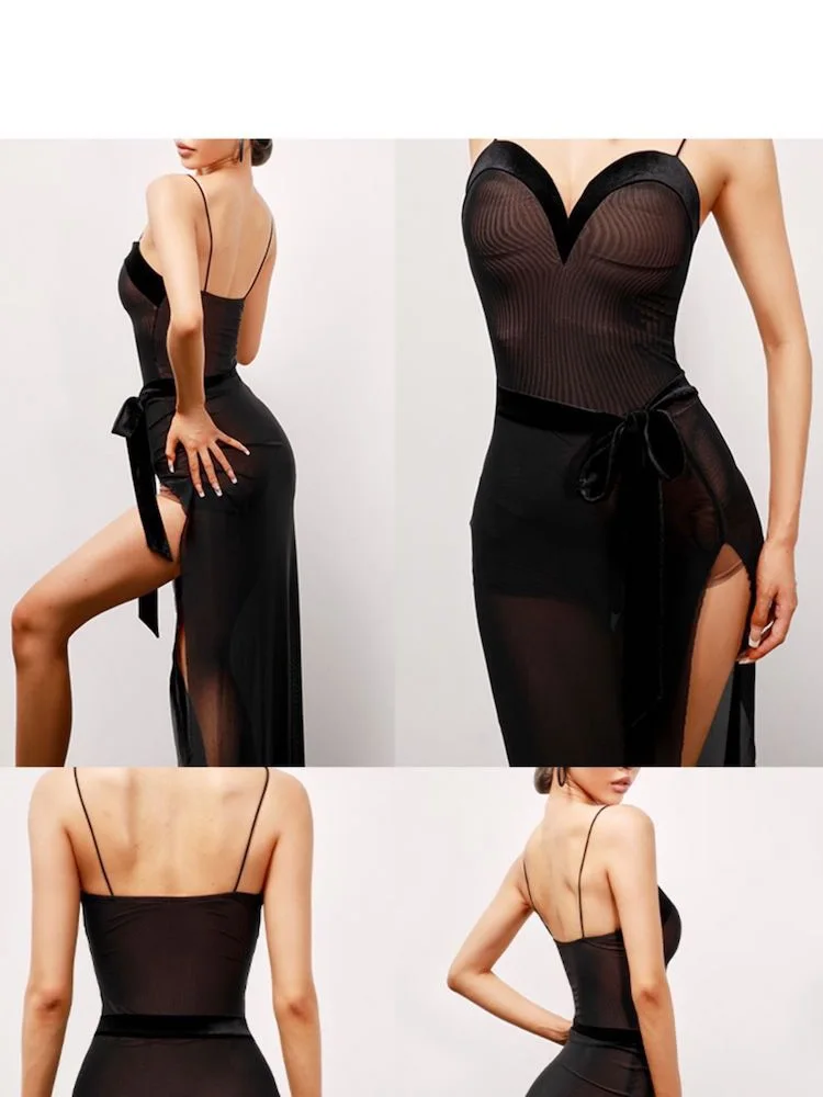 ZYMdancestyle Brownie Split Dress #2033H Ballroom Wear Long Split Dance Dress Sexy Rumba Salsa Dress Performance Stage Wear 2033