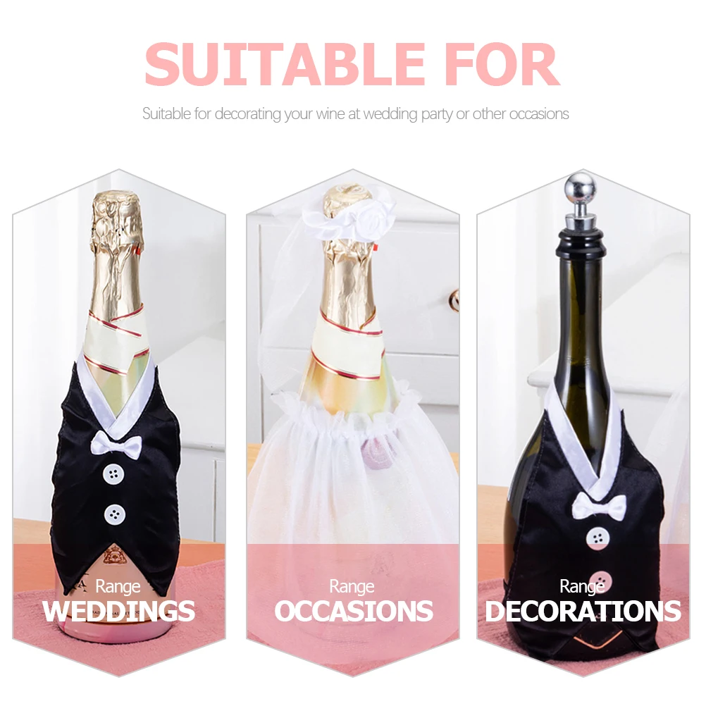 

1 set Wine Covers Bridal Veil Groom Suit Design Soft Touch Elegant Toppers For Candles Shampoo Bottles Party Decoration Wedding