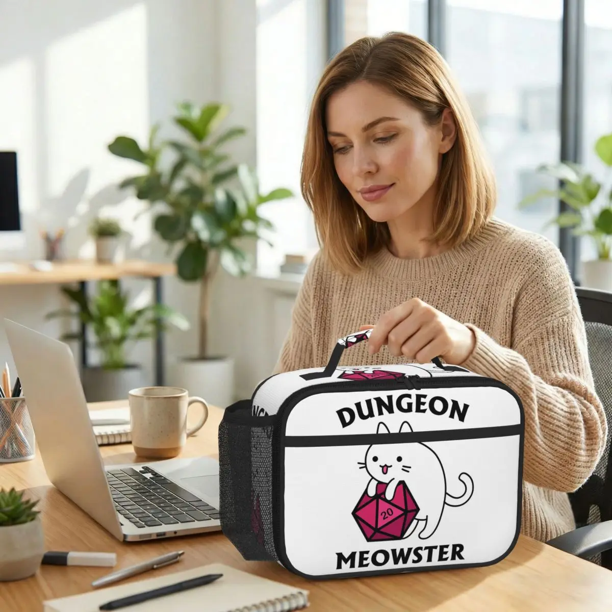 Dungeon Meowster DnD Dungeon Master Cat With D20 Insulated Lunch Bag for Women Office Cooler Thermal Food Box Tote Lunch Boxes