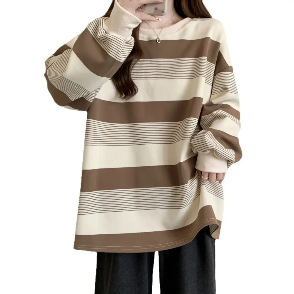 Oversize Fit Oversize Striped Top Long Sleeve Striped Long Sleeve T-Shirt All-Match Style Loose Fit Striped Sweatshirt For Women