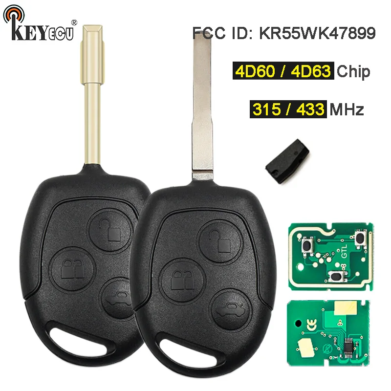 

KEYECU 315 / 433MHz 4D60 / 4D63 Chip KR55WK47899 3 Buttons Remote Key Fob for Ford Escape Fiesta 2011-2016 HU101 FO21