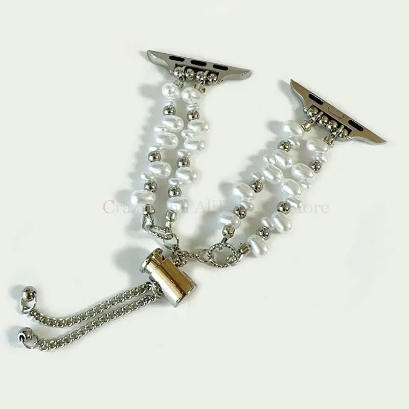 38/40/41 مللي متر معدن النساء غرامة ل IWatch 7 8 9 الفرقة 42/44/45/46/49 مللي متر ل أبل ساعة SE Ultra2 غير النظامية اللؤلؤ الذهب سوار ساعة #6