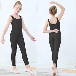 AOYLISEY Girls Black Tank Sleeveless Unitard Gymnastics Bodysuit Boys Spandex Full Body Kids Jumpsuit Scoop Neck Dance Costumes