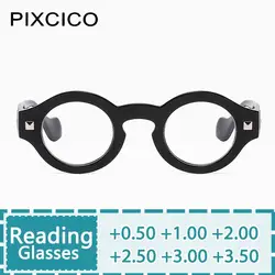 R57019 Fashion Round Rivet Reading Glasses Dioptric +0.50~+3.50 Men Small Size Vintage Optical Presbyopic Eyeglass